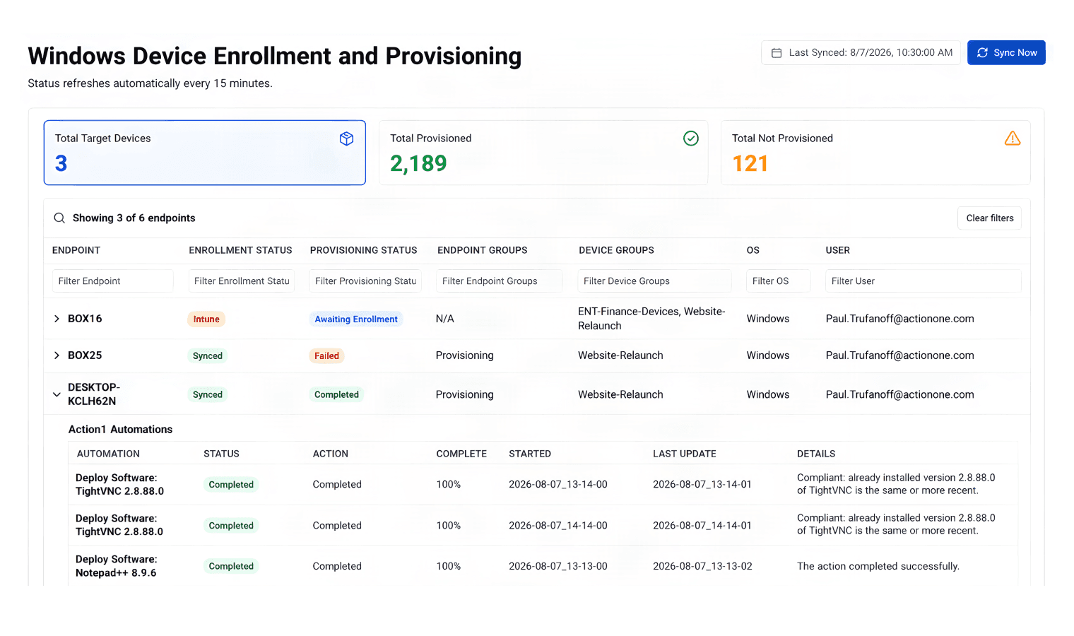 Enrollment and Provisioning screenshot