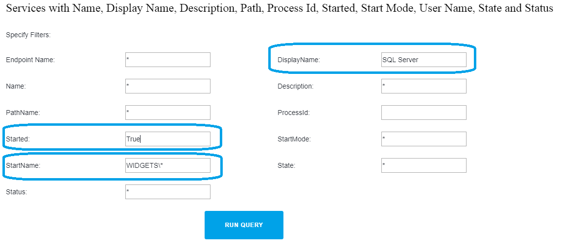 Action1 allows to find all SQL Server service accounts used on multiple endpoints or manage service account passwords and perform maintenance operations. - set filters