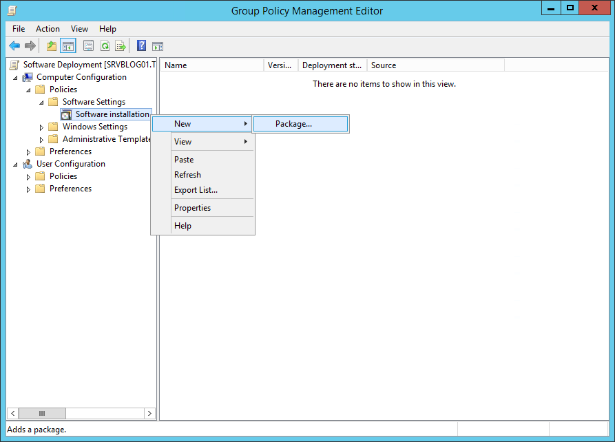 Step 4 to deploy software gpo is to Choose new package in Software installation node