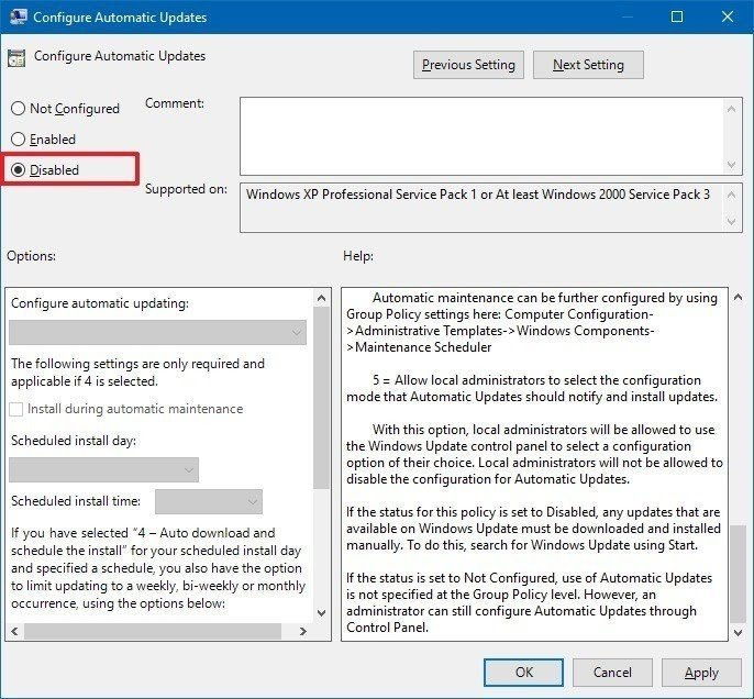 Step 4 disable windows auto update is to Change the Setting of the Group Policy Editor