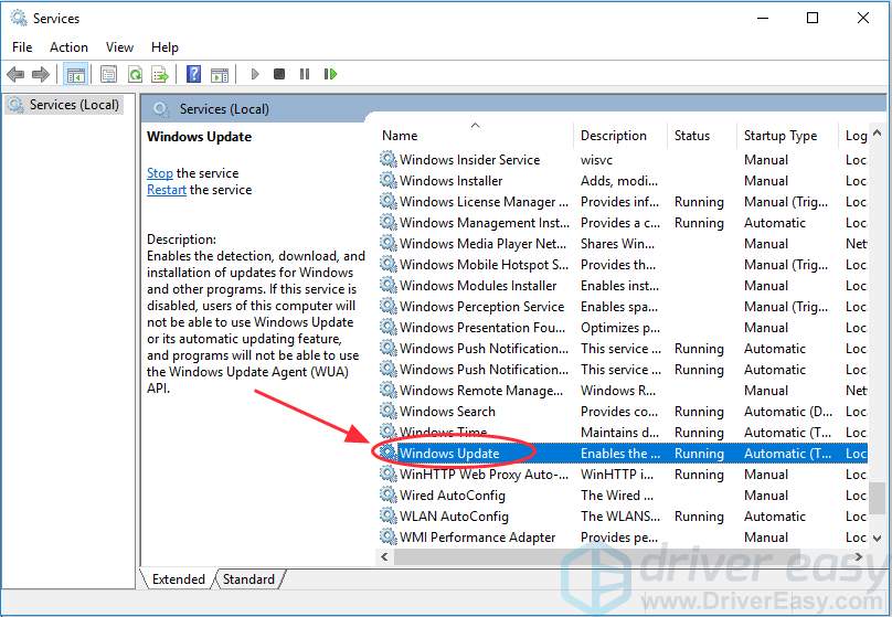 Step 2 to disable windows auto update is to Double-click on Windows Update Service