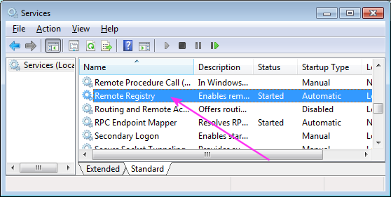 double-click on the remote registry service