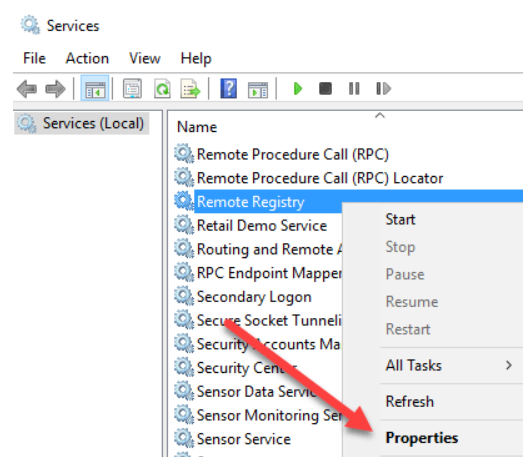 Select Properties of Remote Registry