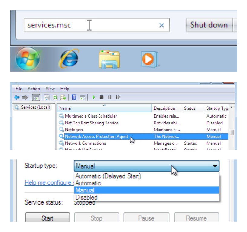 Start/Stop Network Access Protection Agent