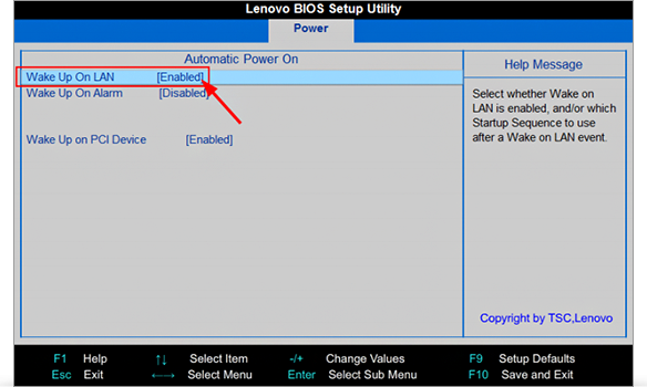 Step 1 to Wake-on-lan Setup is to find WoL parameter BIOS