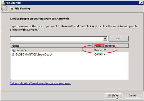 Step 4 to auto install exe file with GPO is to click the Share button