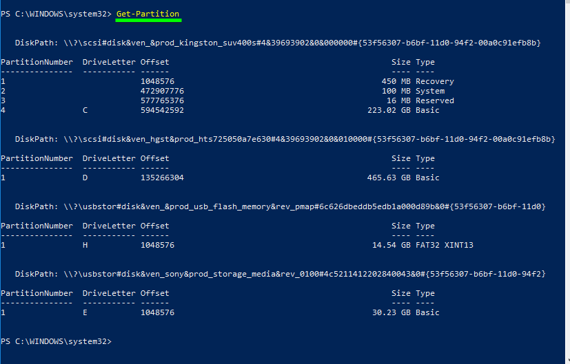 find out information about partitions on all disks