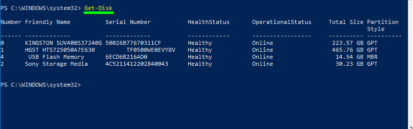 Get hard drive information powershell. Get disk information at a logical level