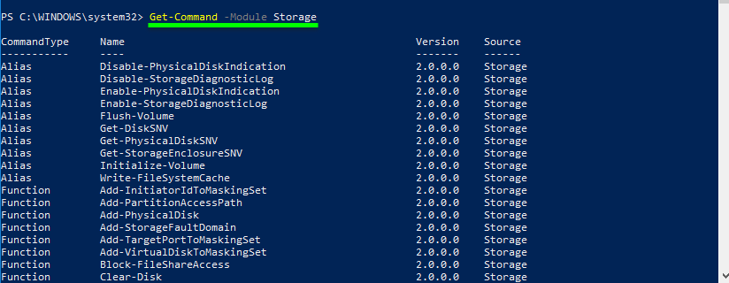 Get hard drive information powershell. Show list of all cmdlets Storage module