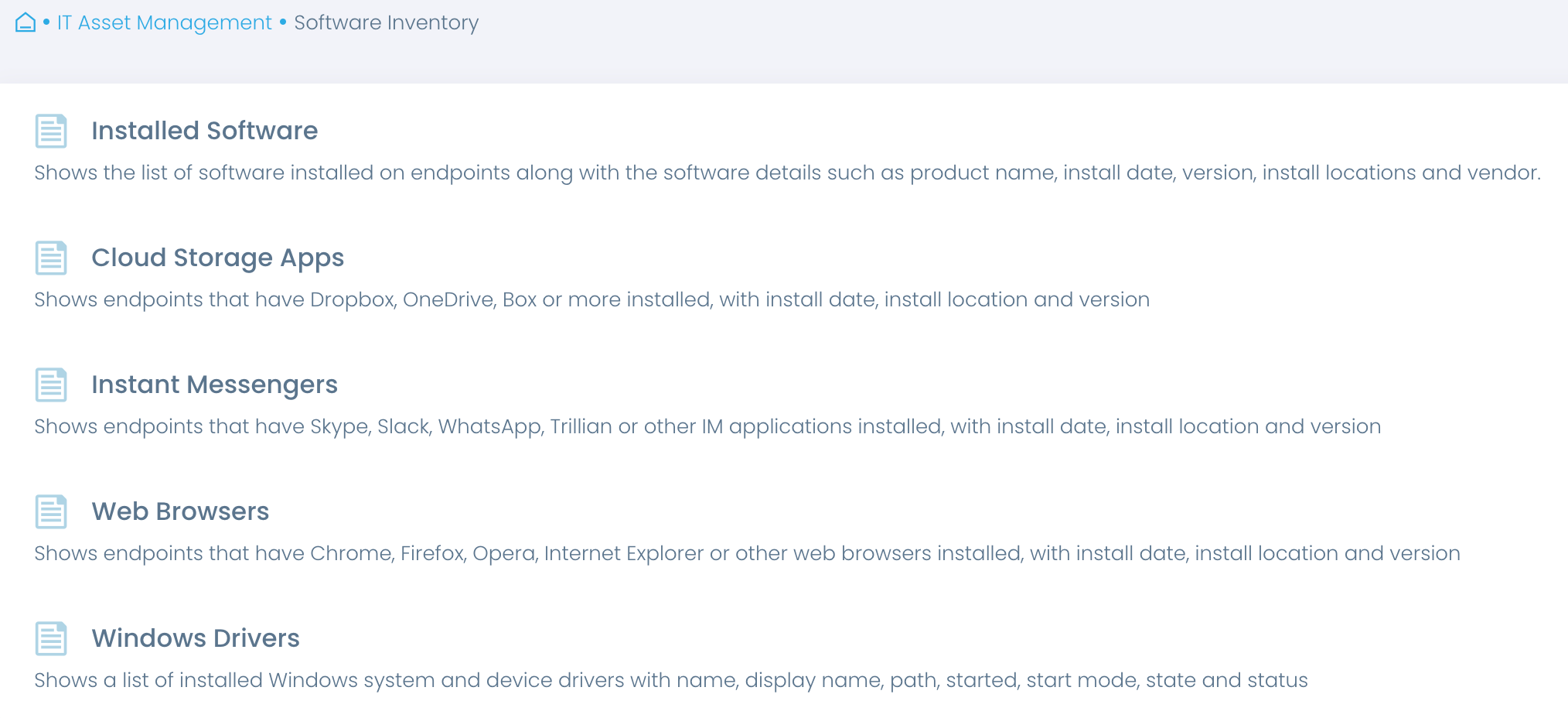 Software assets UI software asset inventory interface action1 software