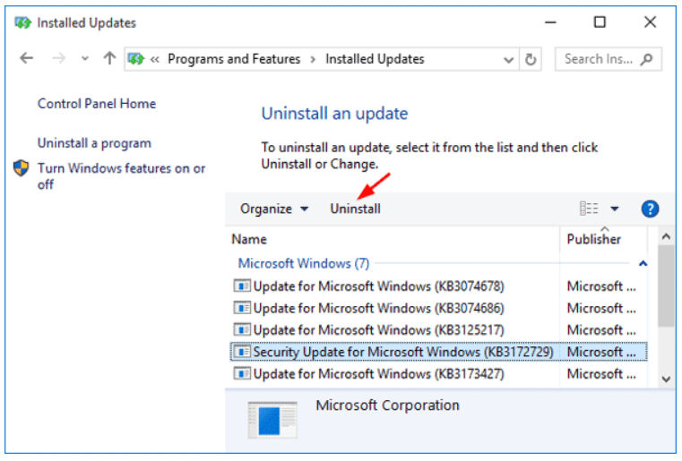 Choose to Uninstall Any of These Updates Step 7 to fix trouble when Microsoft Windows Updates not working Is to Choose to Uninstall Any of These Updates