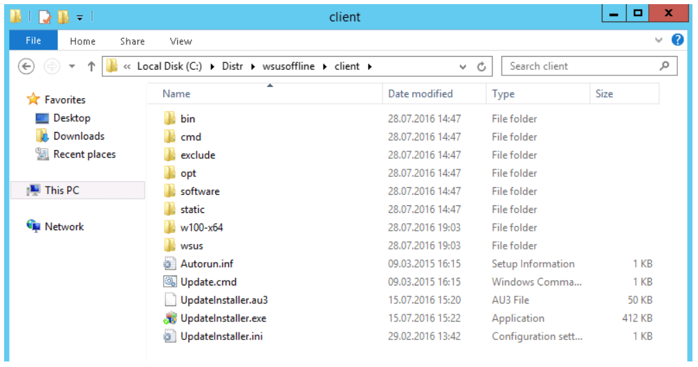 Client directory with downloaded updates