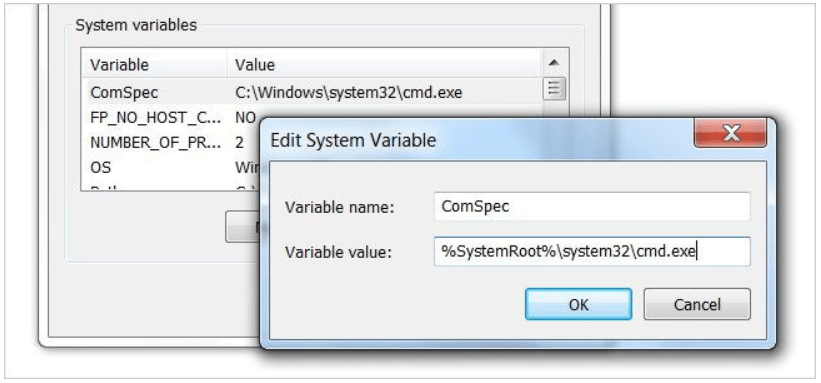Enter the variable name changing environment variables windows