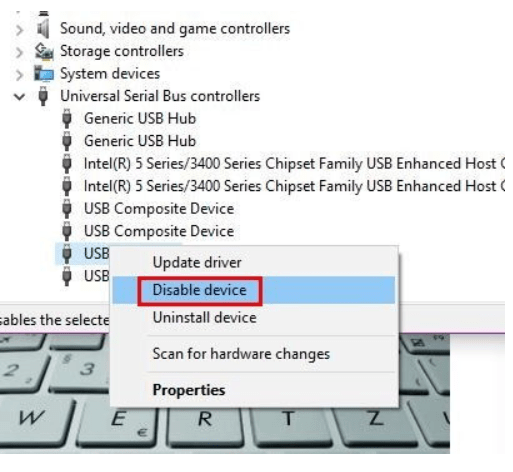 USB Controllers disable device