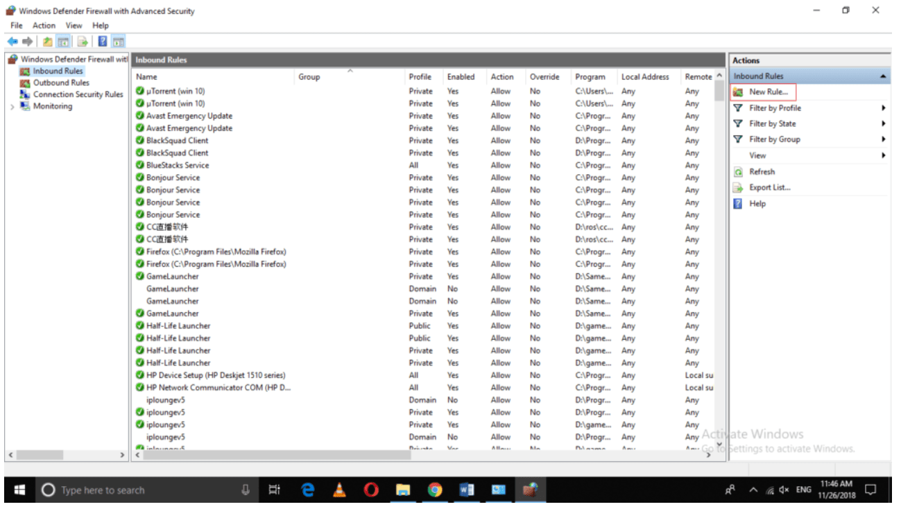 Select New Rule Step 3 to Block Windows Firewall port is to Select New Rule