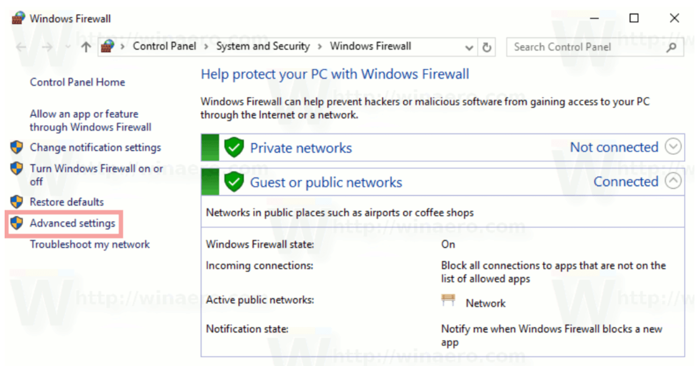 click the Advanced Settings link Step 1 to Block Windows Firewall port is to click the Advanced Settings link