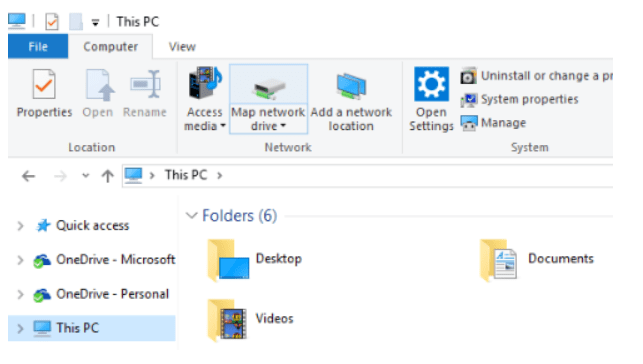 click this PC Next Step to Map Network Drive is to push button map network drive