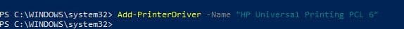 use cmdlt Add PrinterDriver Name