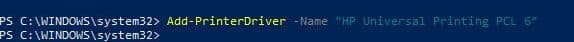 use cmdlt Add PrinterDriver Name
