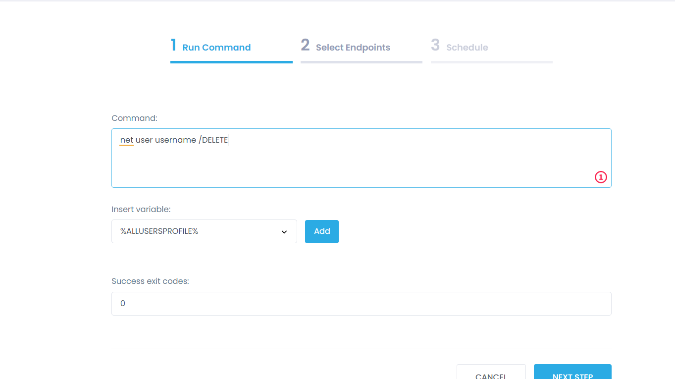 enter command net user username DELETE enter command net user username DELETE
