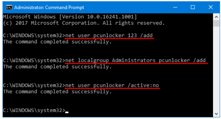 net localgroup administrators pcunlocker Step 1 to Map Network Drive is to net user add