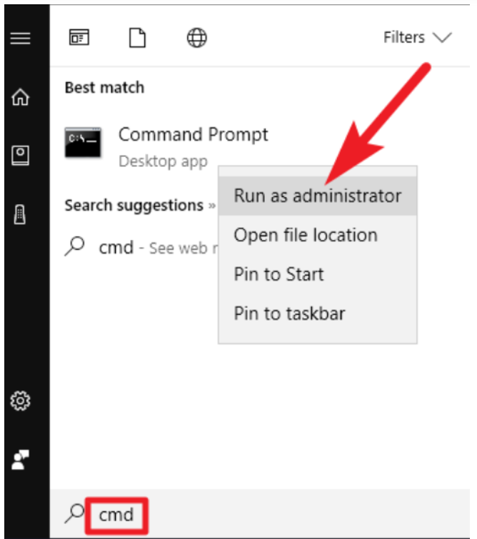 run cmd as admin Open Command Prompt