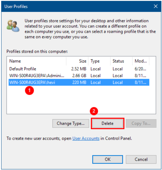 Step 3 to delete user profile is to Selecting the Profile and Deleting