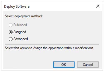 set the deployment method to Assigned Selecting deployment method