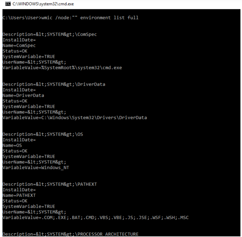 use the wmic utility use the wmic utility to print environment variables