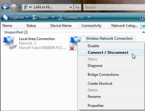 Disconnect the Network Device disable the network connection