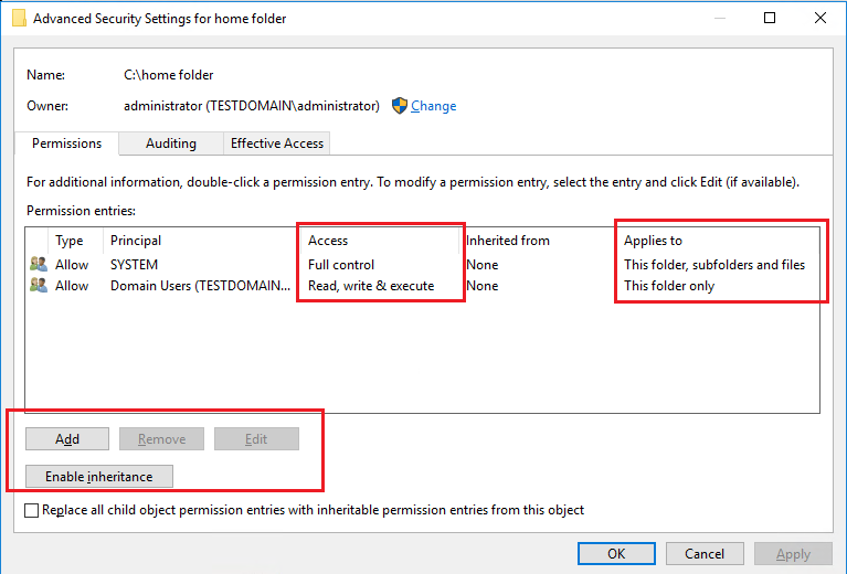 Enable inheritance Enable inheritance