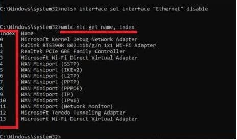 To Disable or Enable the Network Adapter is to Open Command line