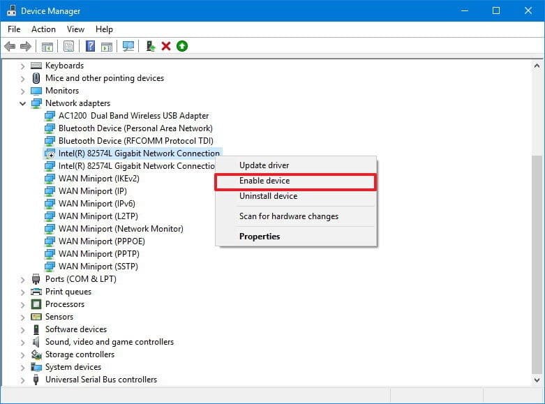 enable network device enable network device