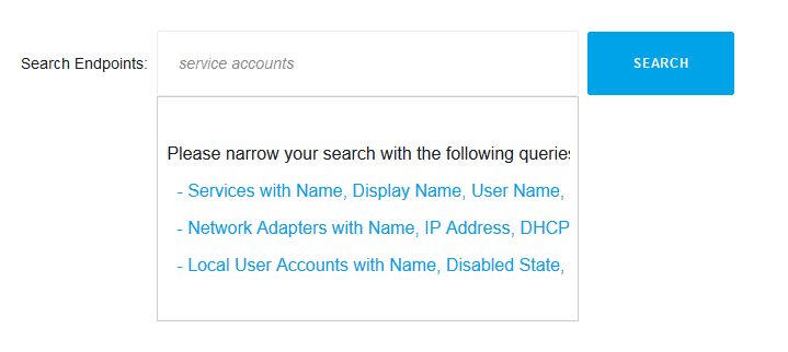 sa_search_screen Action1 allows to find all Exchange service accounts used on multiple endpoints or manage service account passwords and perform maintenance operations. - search query