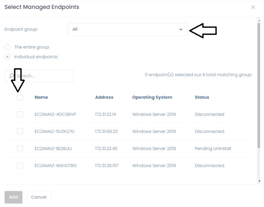 select managed endpoints