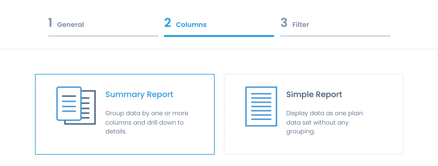 Adding a custom report - Columns tab