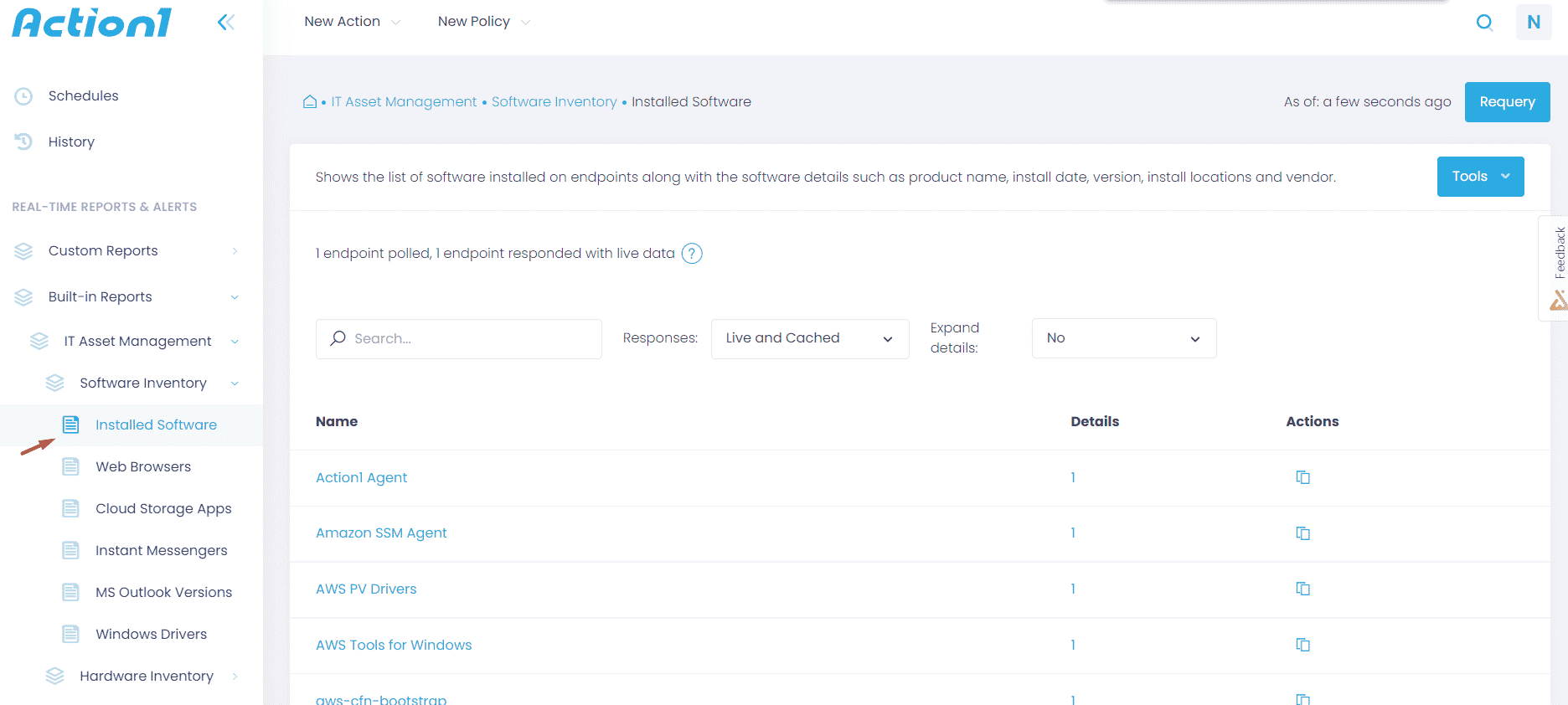 Built-in Reports Installed software Built-in Reports installed software