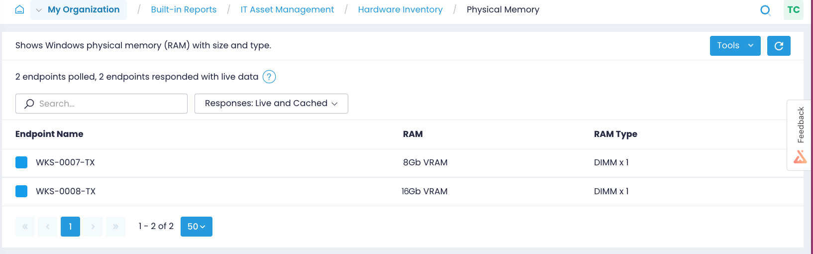 report-physical-memory Physical memory report