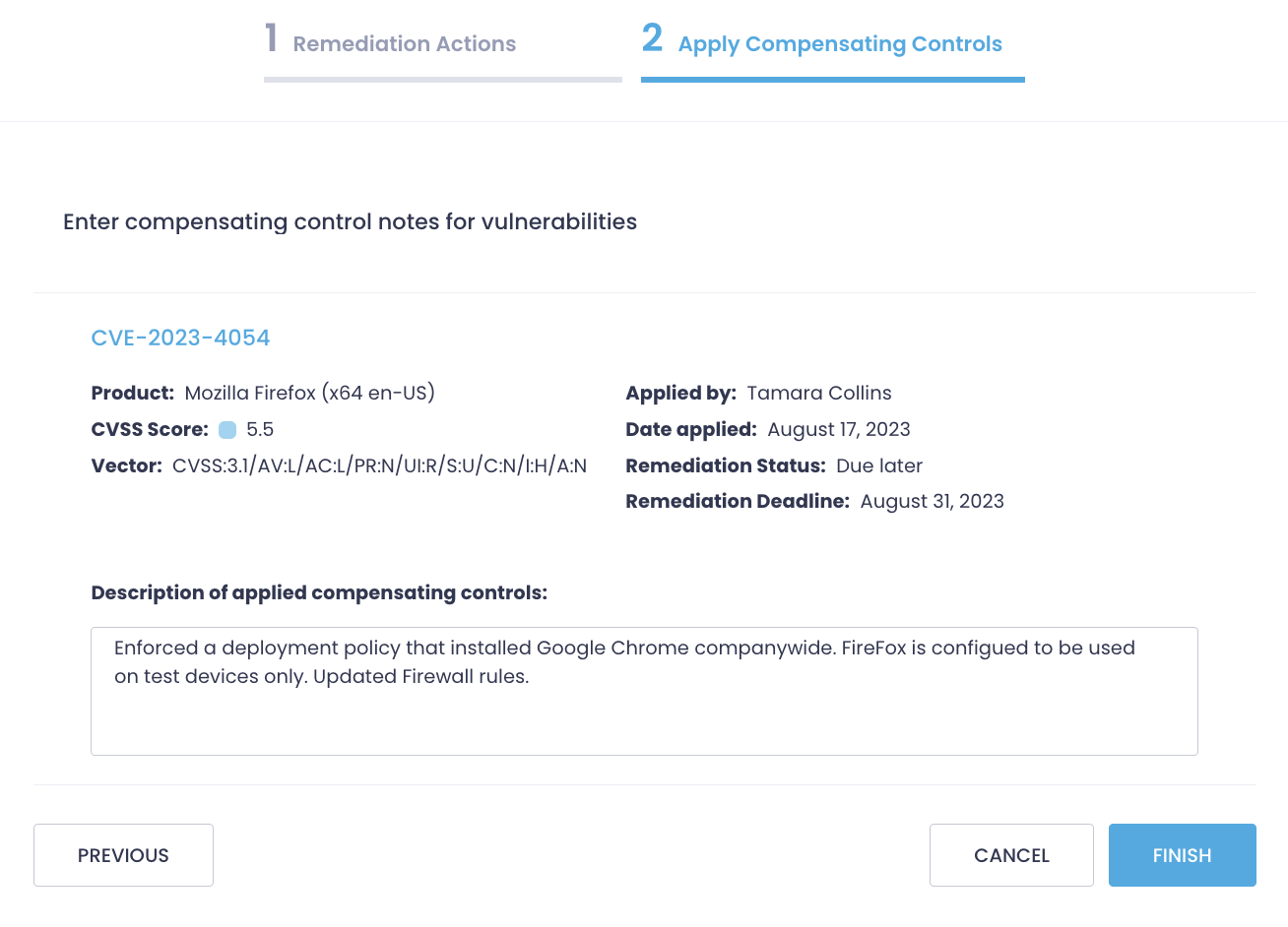 vulnerabilities-controls-description Providing a description for compensating controls