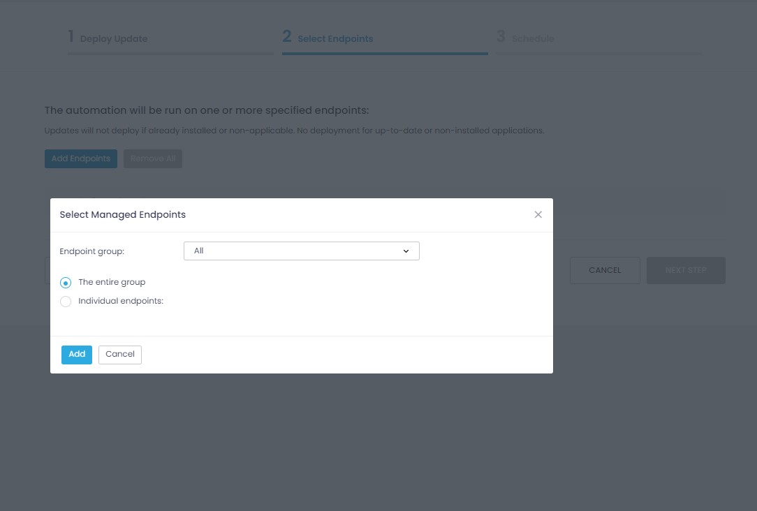 Deploy Update Step 2 - Select Endpoints
