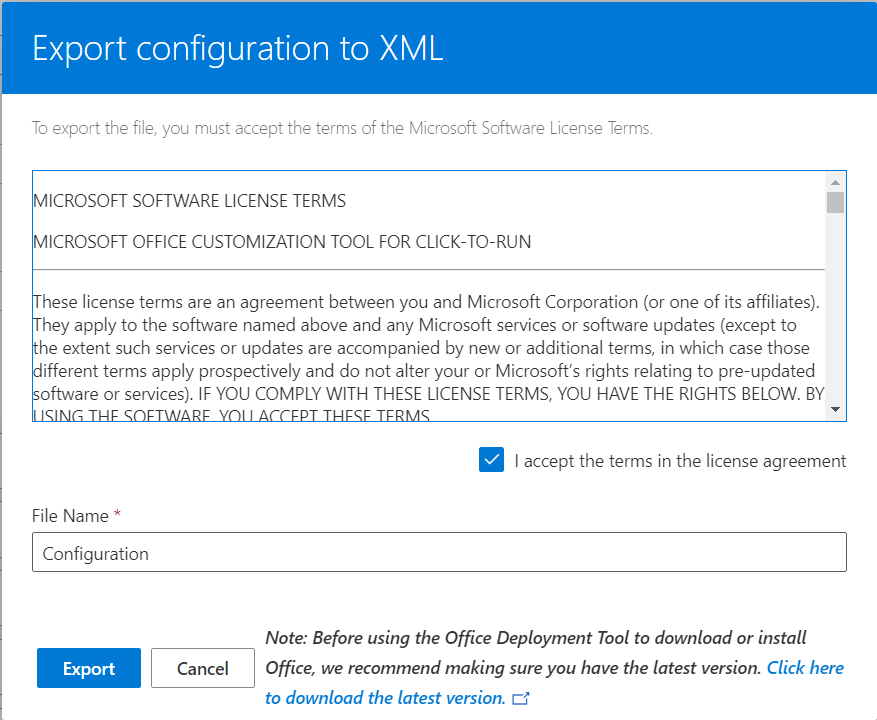 kb_3 Export package configuration.