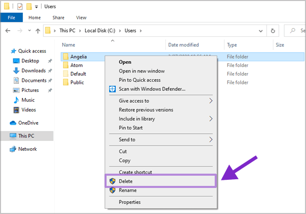 Delete profile folder