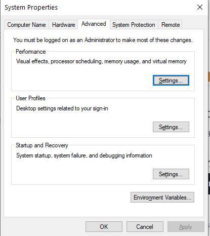 System Properties dialog