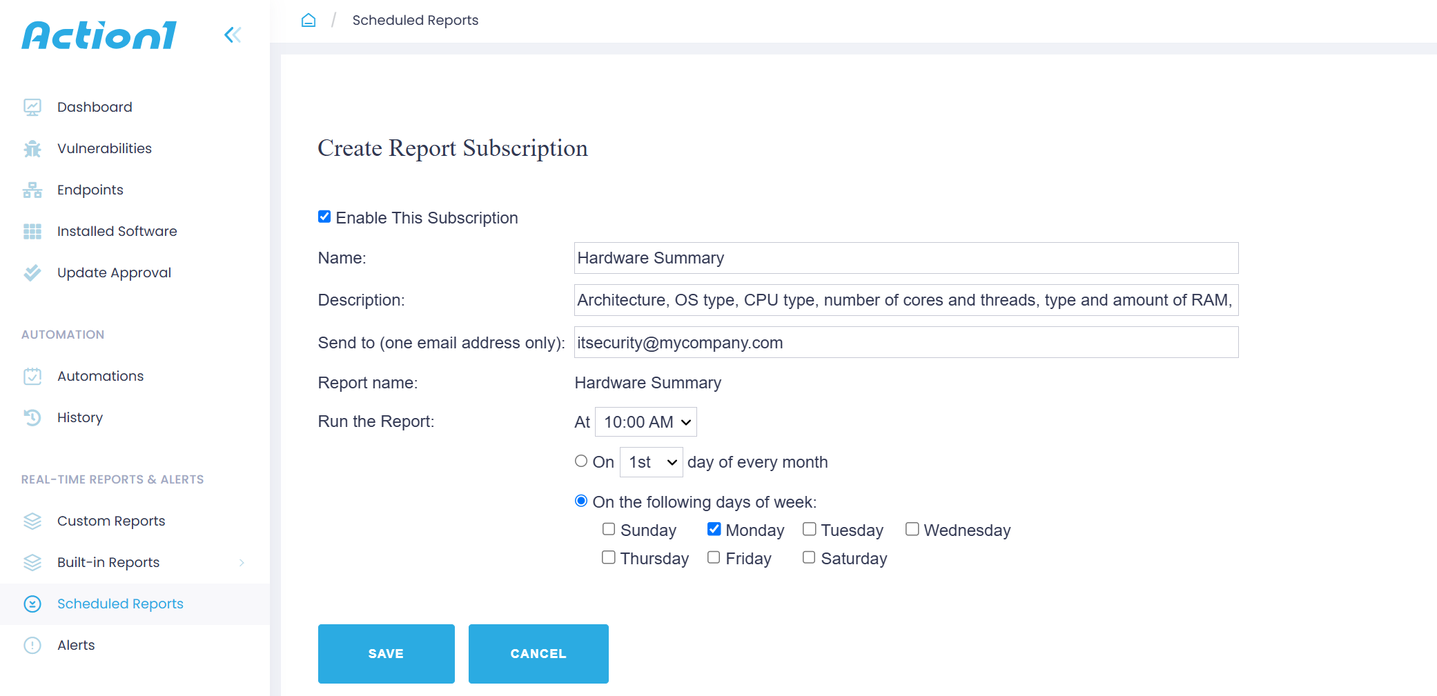 scheduling Hardware Summary report