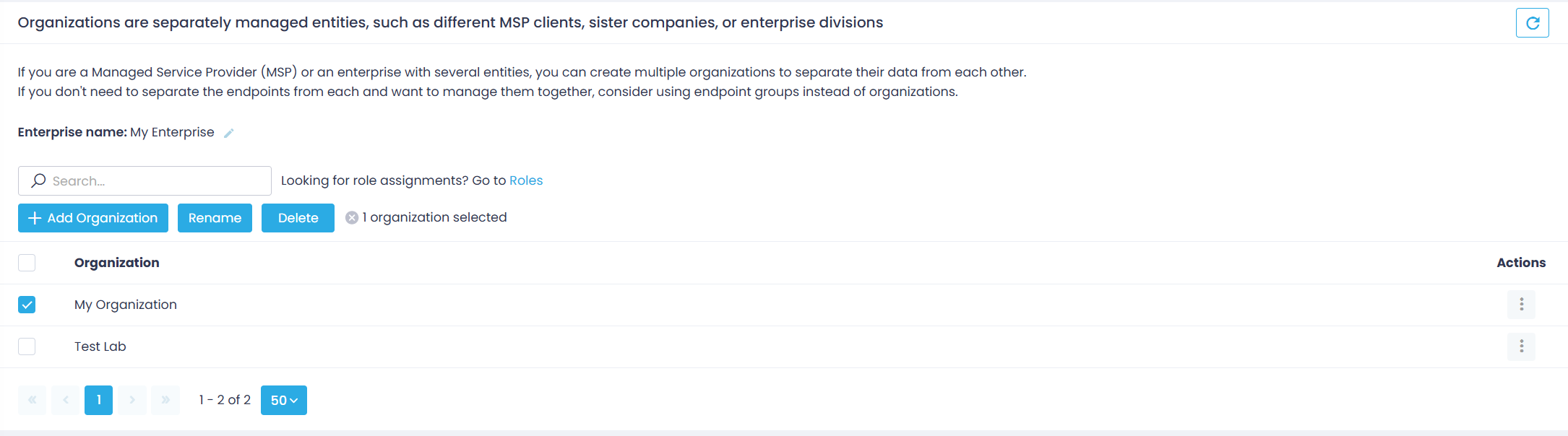 org-list Endpoints view and General tab expanded