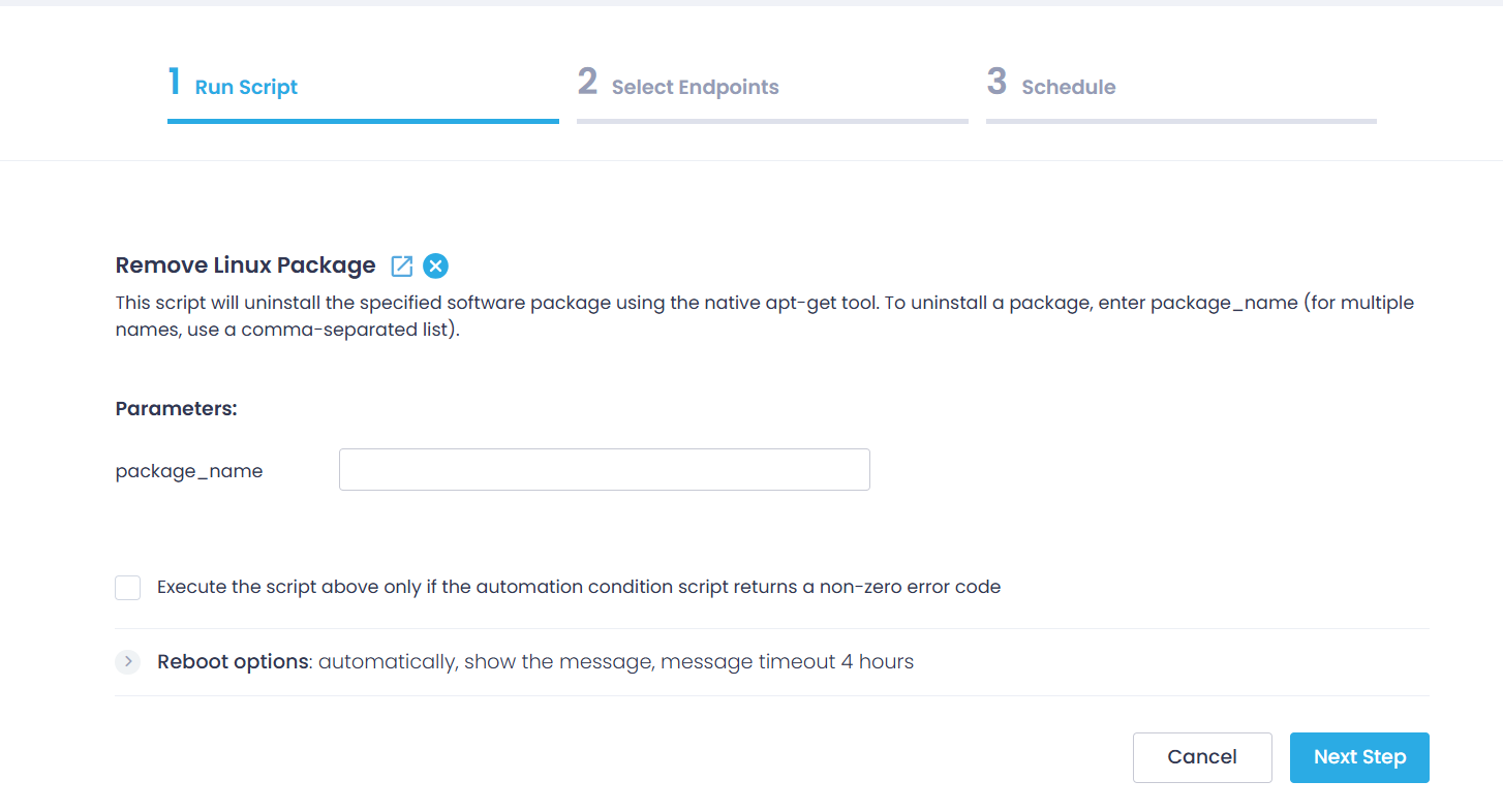 run-script-remove-linux-package-1 Creating a new package