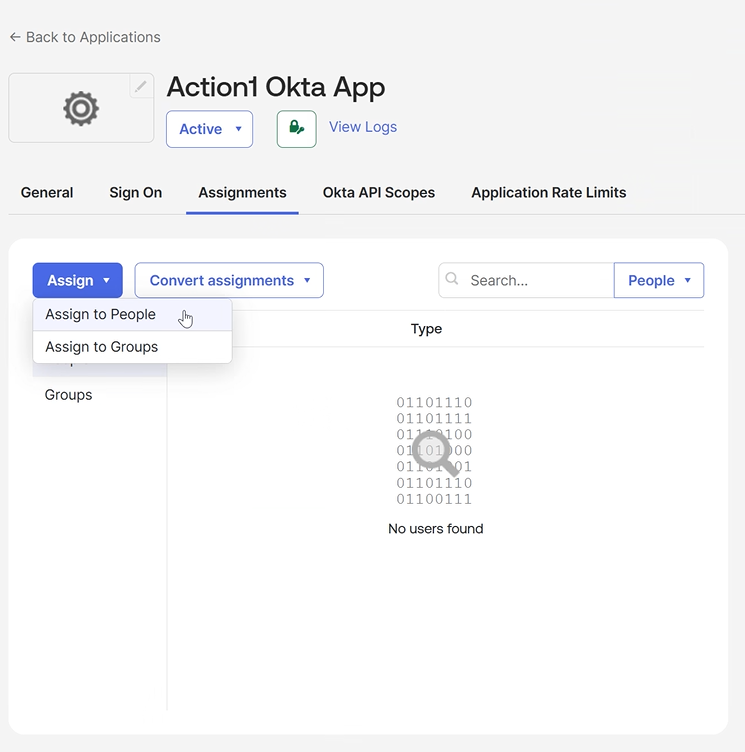 assign_people Assign Okta users who will use integration for SSO.