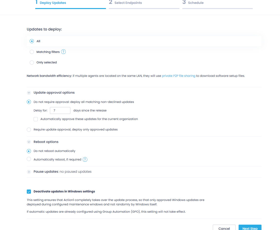 Select which updates you want to deploy.