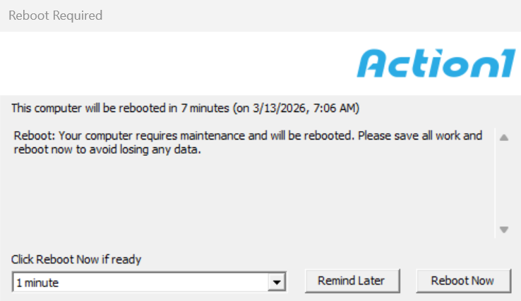Reboot prompt displayed to Windows endpoint user.