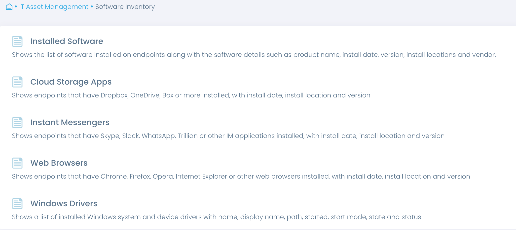 software asset inventiory action1 tool feature